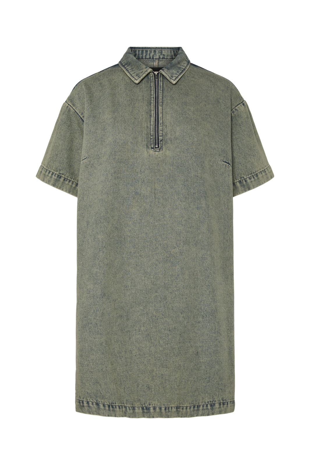 Pieces - Pcdria 3/4 Short Zip Denim Dress - 4823296 Deep Lichen Green Washed