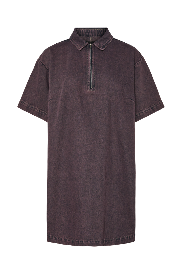 Pieces - Pcdria 3/4 Short Zip Denim Dress - 4823297 Tawny Port Washed