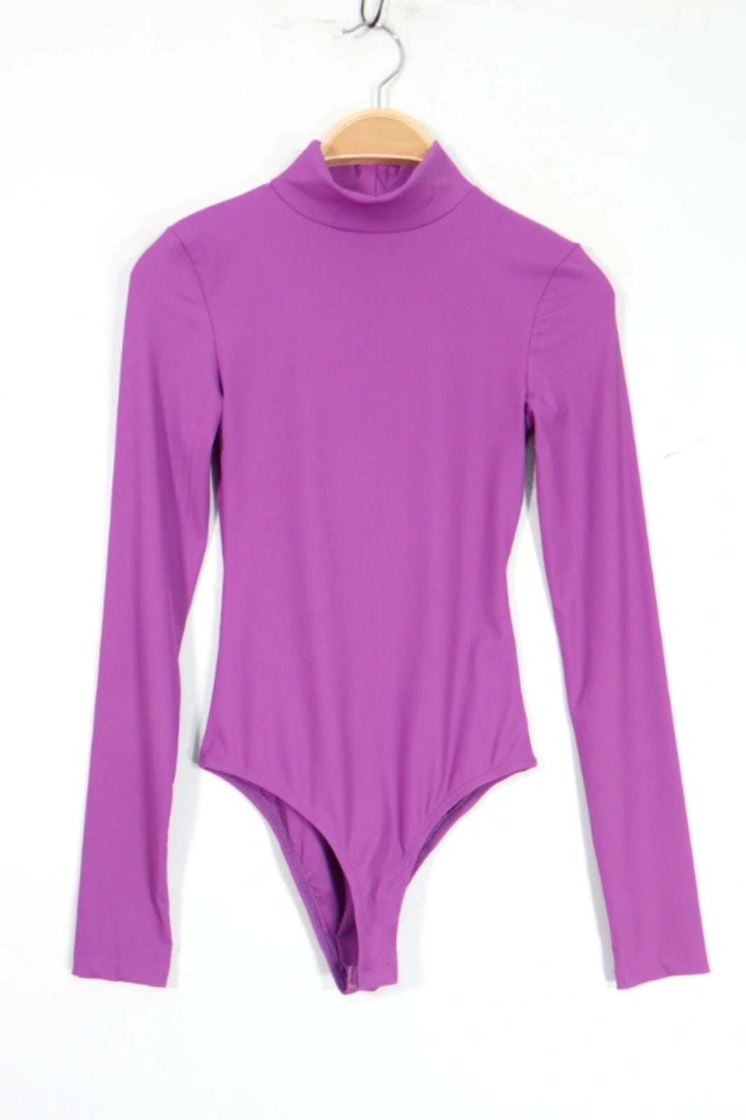 A-bee - Long Sleeve Mock Neck Bodysuit 1603 - Purple Bodystockings 