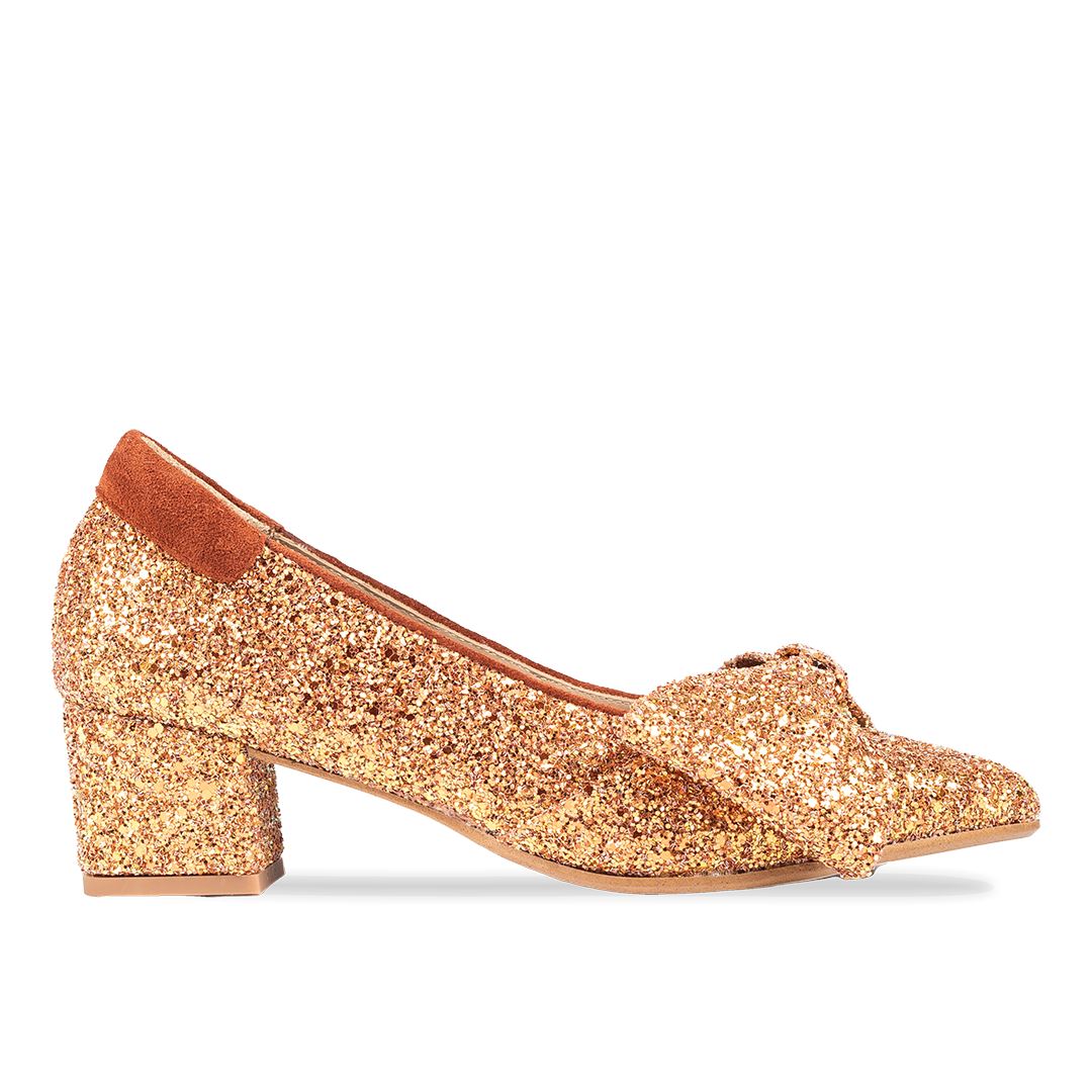 Angulus - Sløjfepump i funklende glitter - 2752/2857 Mandarin Glitter/Terracotta Pumps 