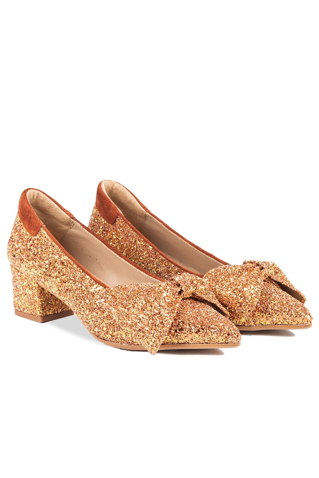 Angulus - Sløjfepump i funklende glitter - 2752/2857 Mandarin Glitter/Terracotta Pumps 