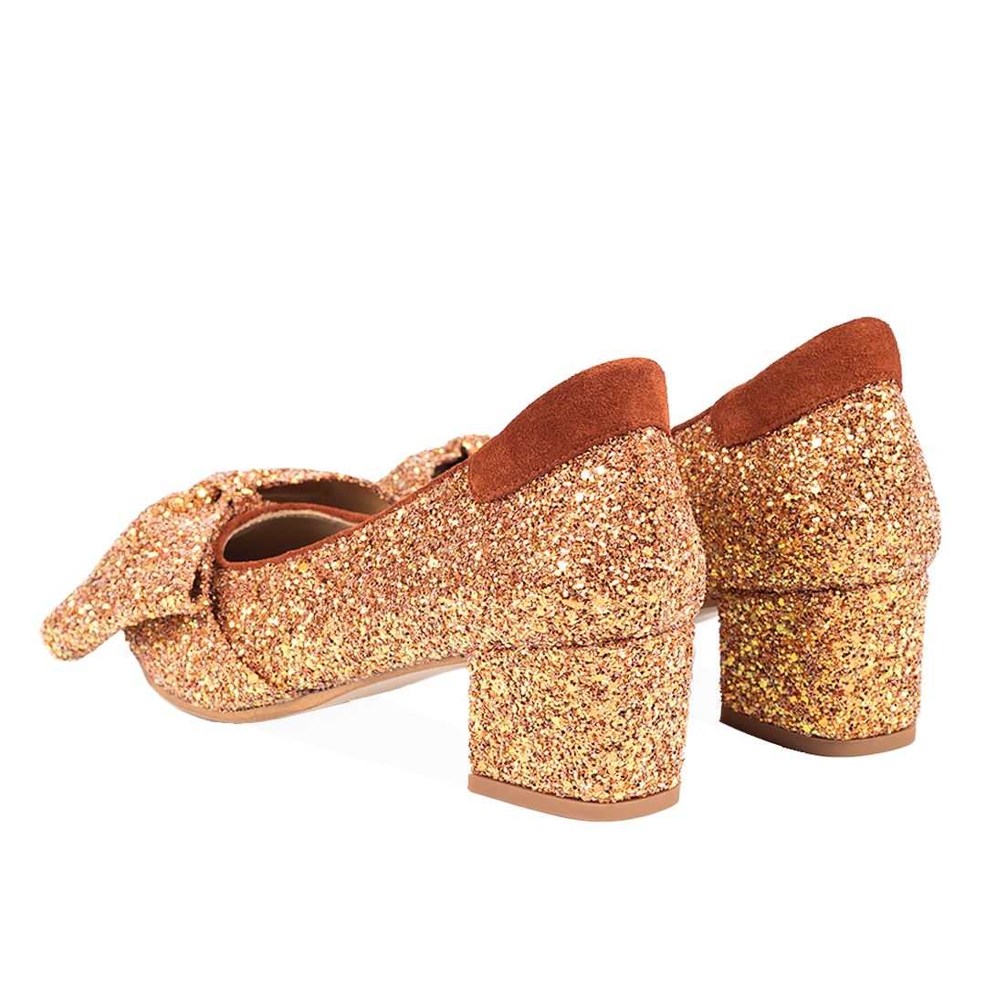 Angulus - Sløjfepump i funklende glitter - 2752/2857 Mandarin Glitter/Terracotta Pumps 