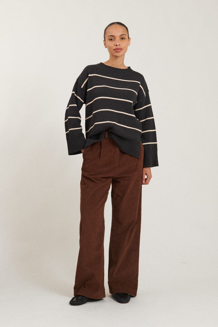 Basic Apparel - Winie O-neck Stripe - 722 Chocolate / Birch