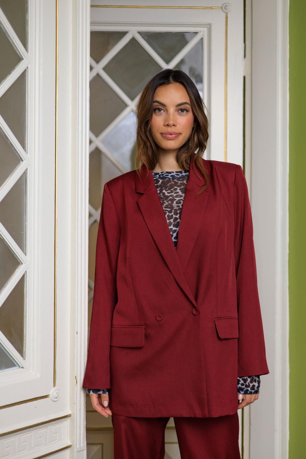 Black Colour - Bczarra Oversize Blazer - Wine