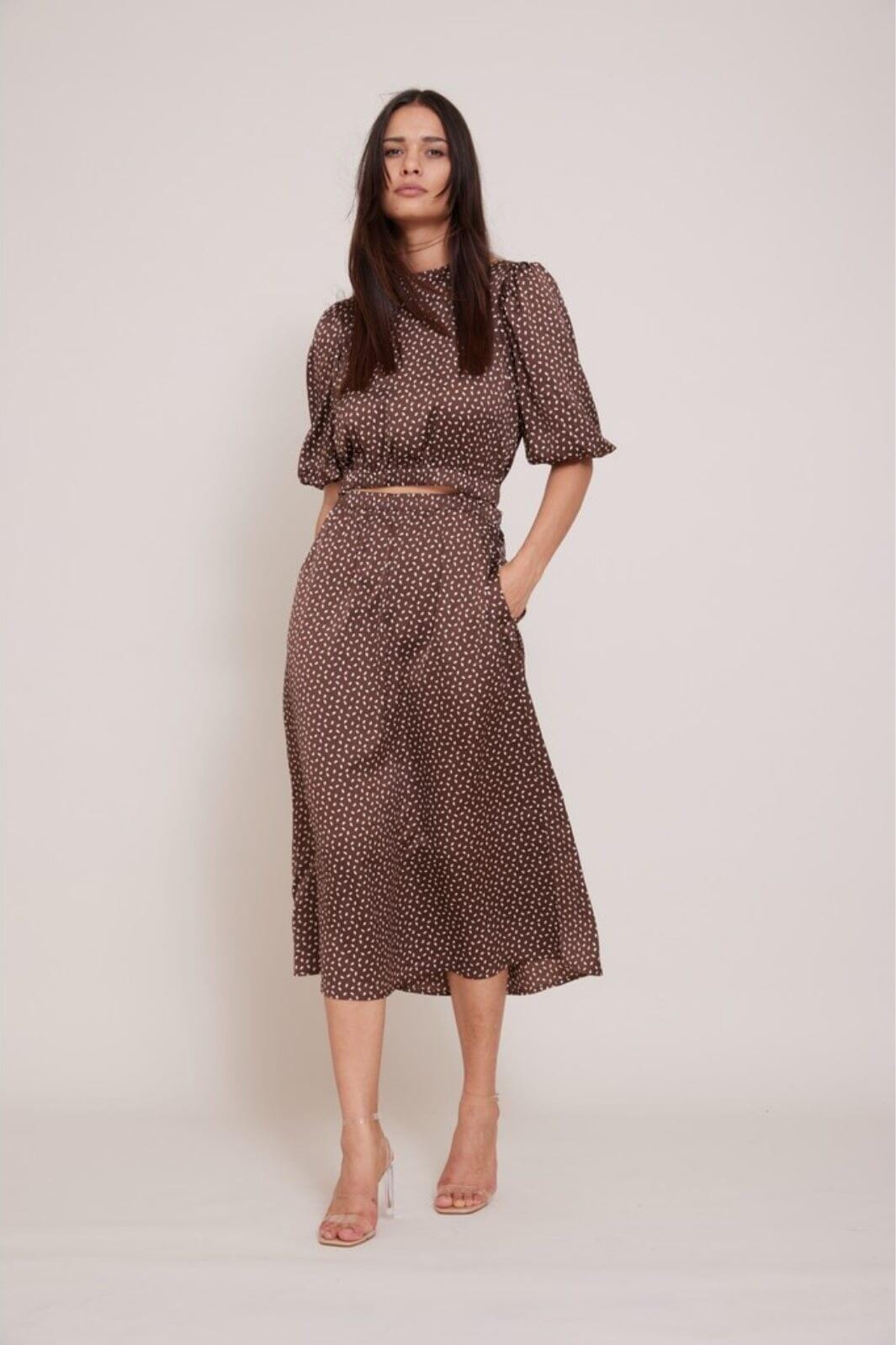 Bruuns Bazaar - AcaciaBBAdria dress - Brown/cream dot print Kjoler 