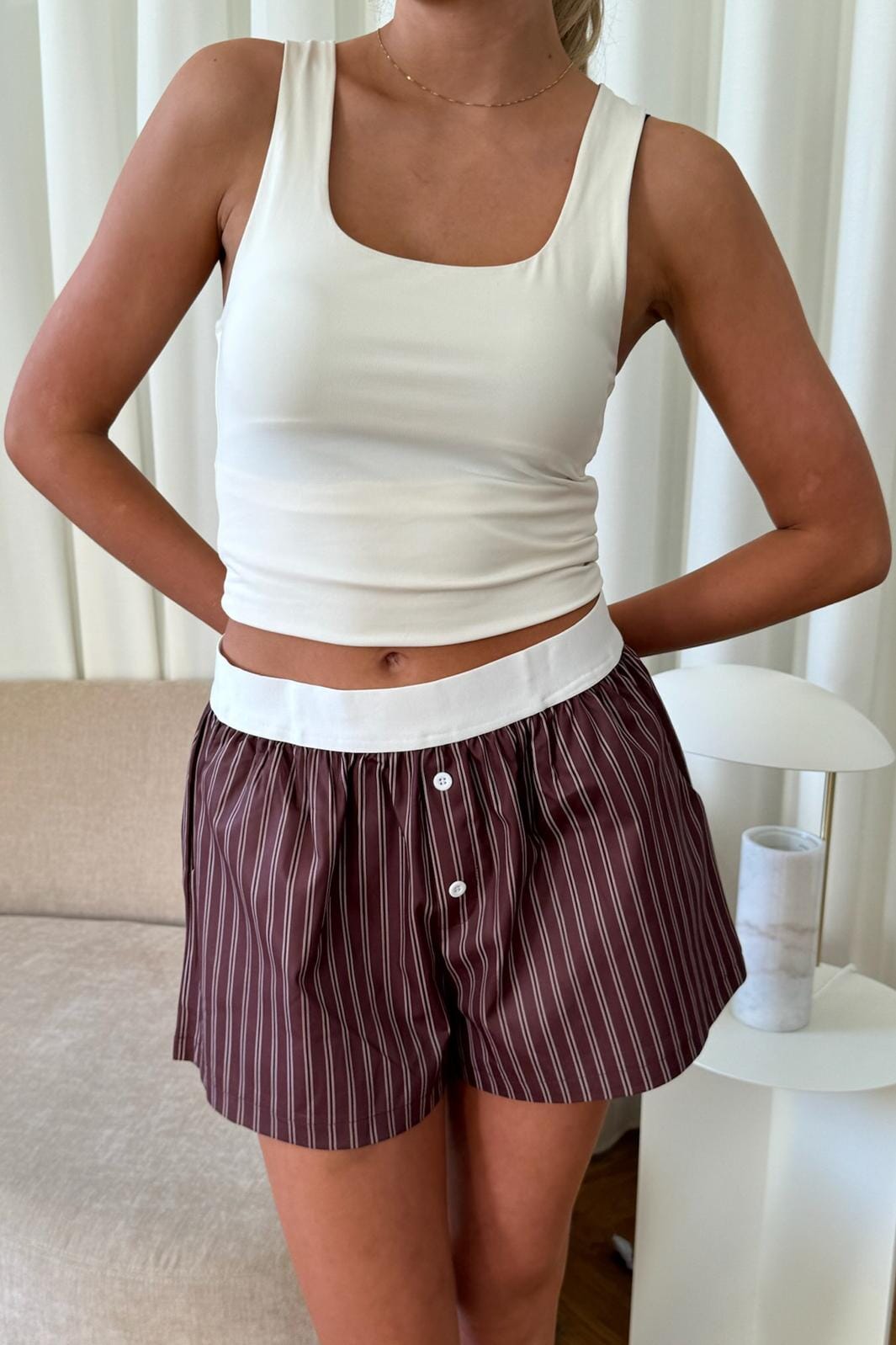 BYIC - Mayaic Shorts - dbws Dark Brown White Stripes