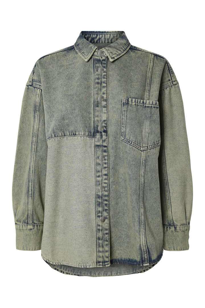 Pieces - Pcdria Ls Denim Shirt - 4822820 Deep Lichen Green Washed