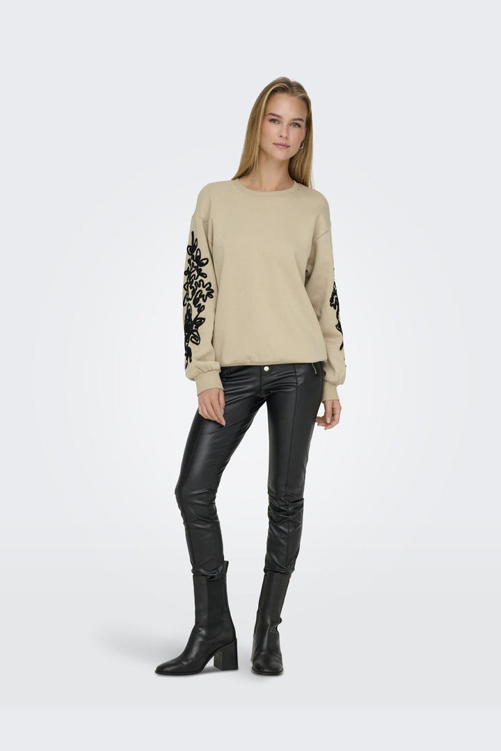 Only - Onljanis L/S O-Neck Swt - 4696069 Humus Henna Flower (Black)