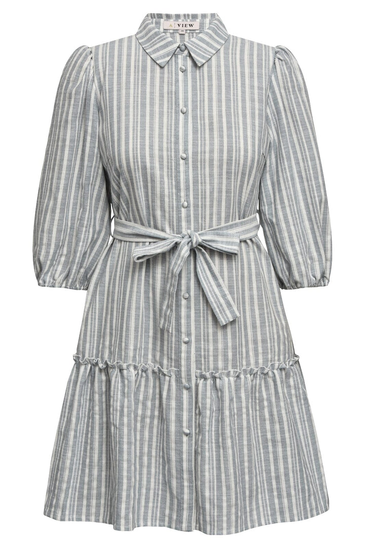 Forudbestilling - A-VIEW - Linen Stripe Dress - 091 Blue/White (Maj) Kjoler 