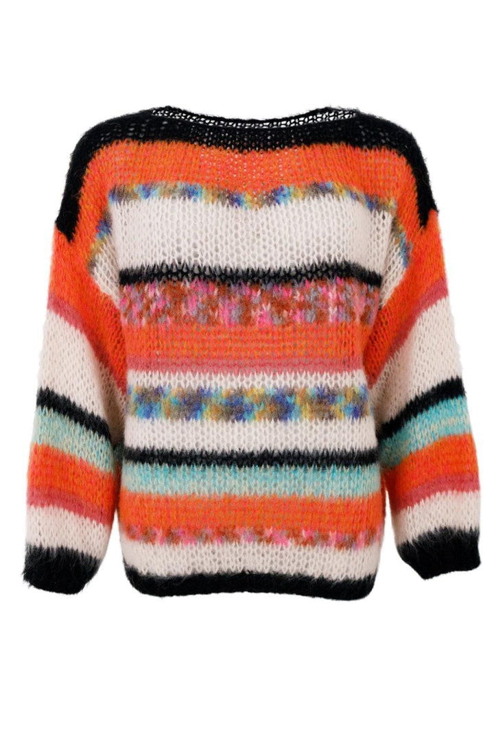 Forudbestilling - Black Colour - Bcadria Multi Striped Jumper - Orange Mix Strikbluser 