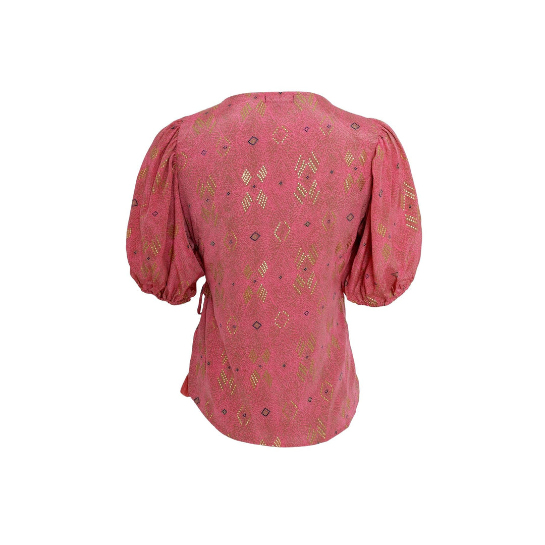 Forudbestilling - Black Colour - Bcluna Puff Sleeve Wrap Blouse - Argyle Pink Bluser 