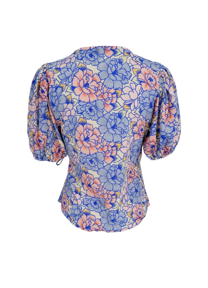 Forudbestilling - Black Colour - Bcluna Puff Sleeve Wrap Blouse - Blossom Blue Bluser 