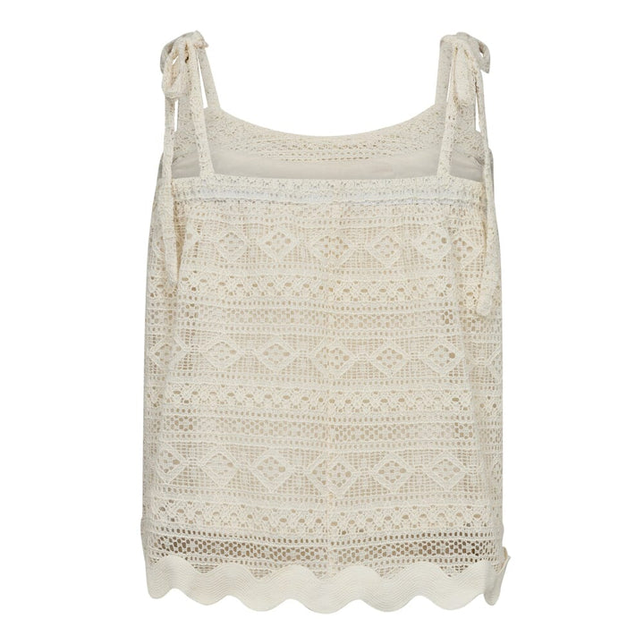 Forudbestilling - Co´couture - Laracc Crochet Strap Top 35498 - 11 Off White T-shirts 