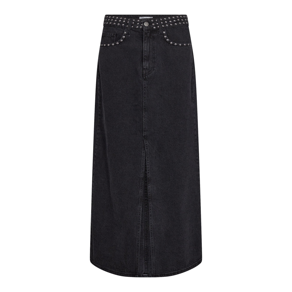 Forudbestilling - Co´couture - Vikacc Denim Stud Slit Skirt 34117 - 96 Black Nederdele 