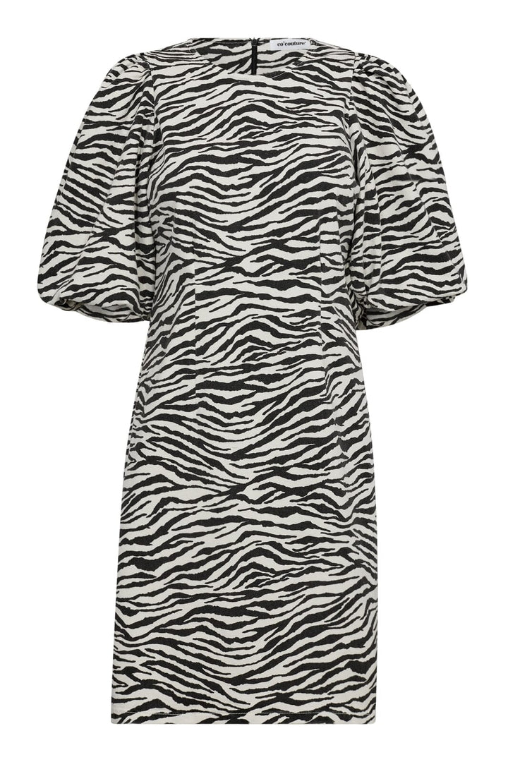 Forudbestilling - Co´couture - Zioncc Zebra Crop Puff Dress 36396 - 1196 Offwhite-Black Kjoler 