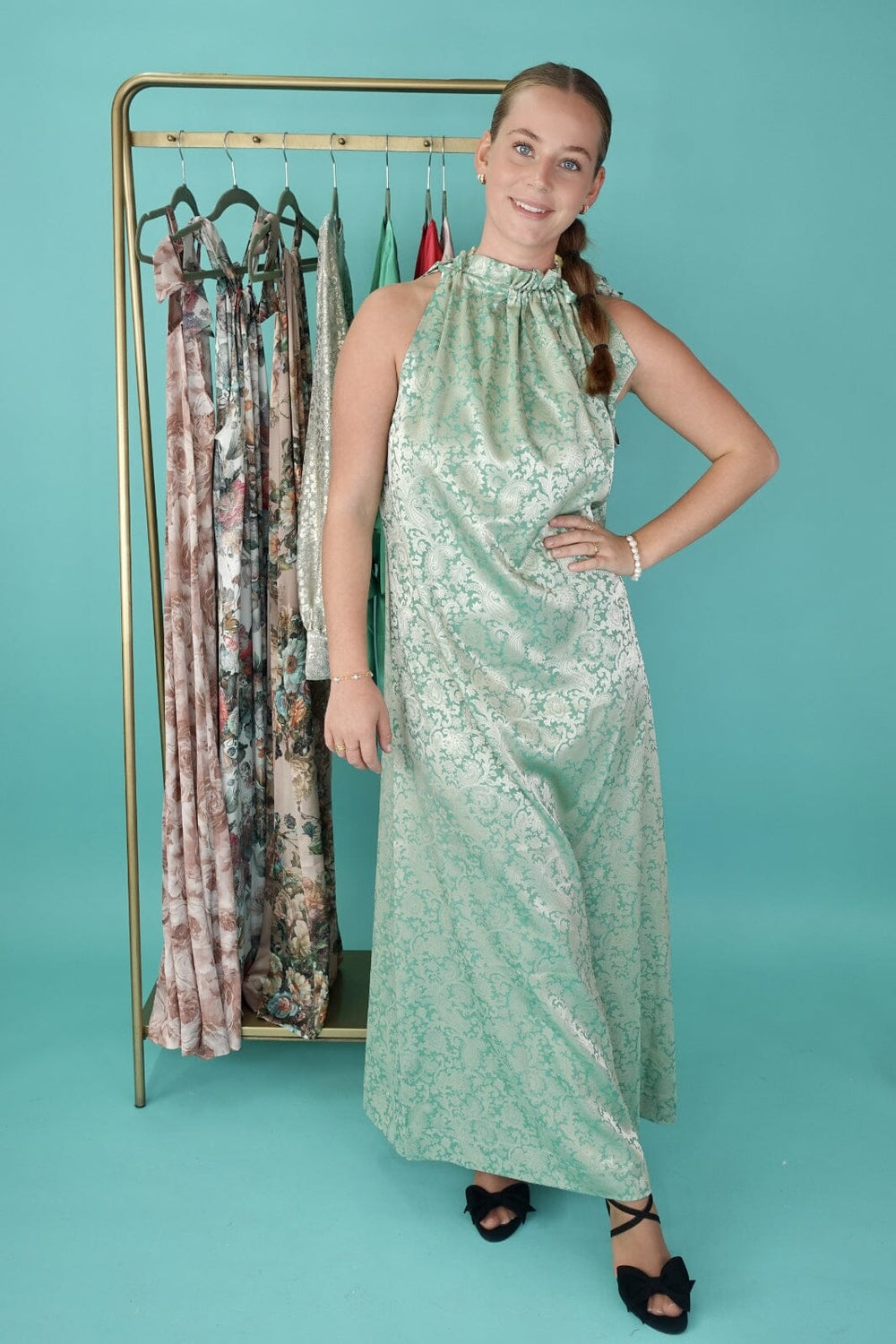 Forudbestilling - Karmamia - Simone Dress - Emerald Gold Jacquard (Maj/Juni) Kjoler 