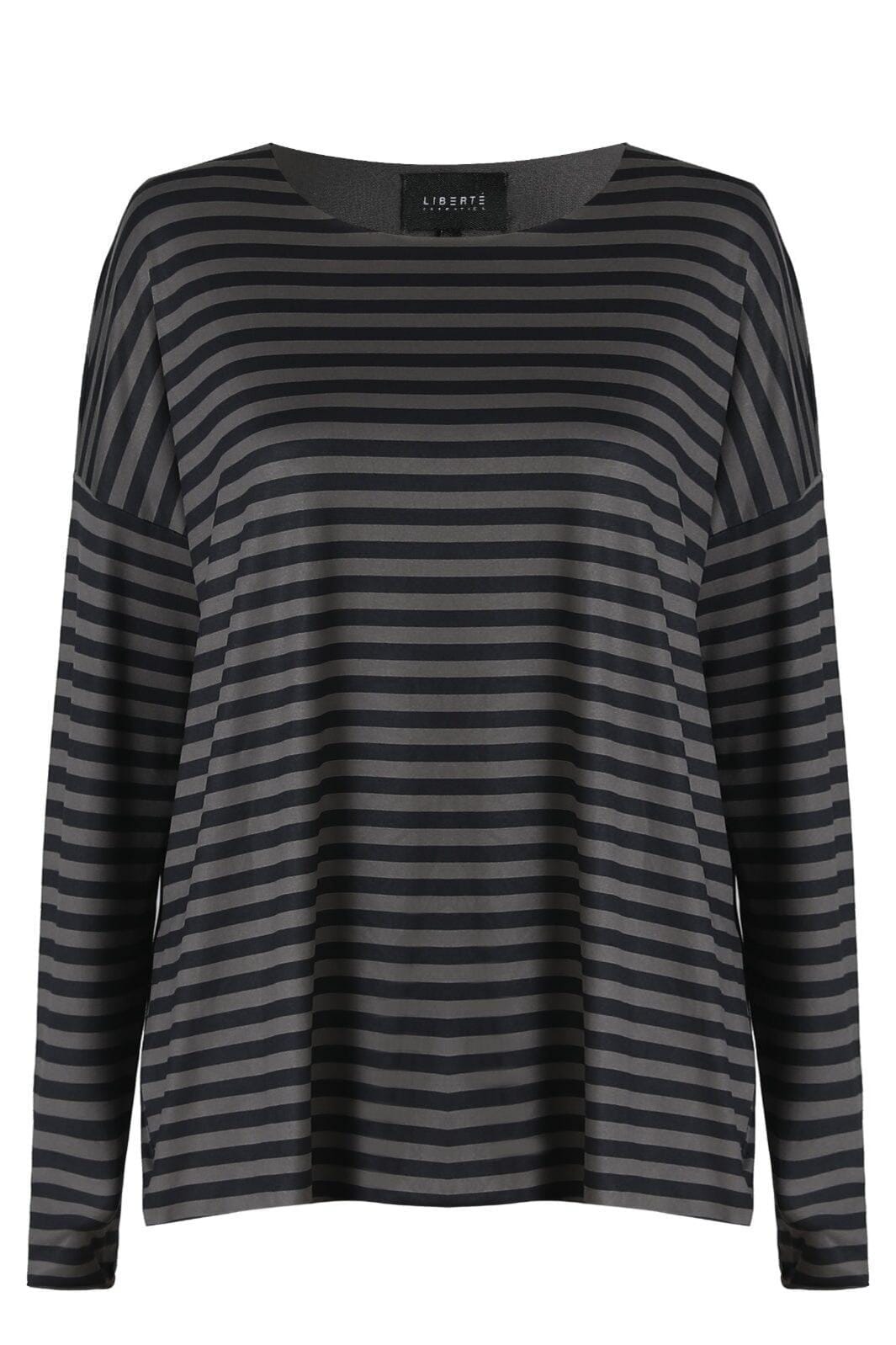 Forudbestilling - Liberte - Alma-Ls-Top - Dark Grey Black Stripe Bluser 