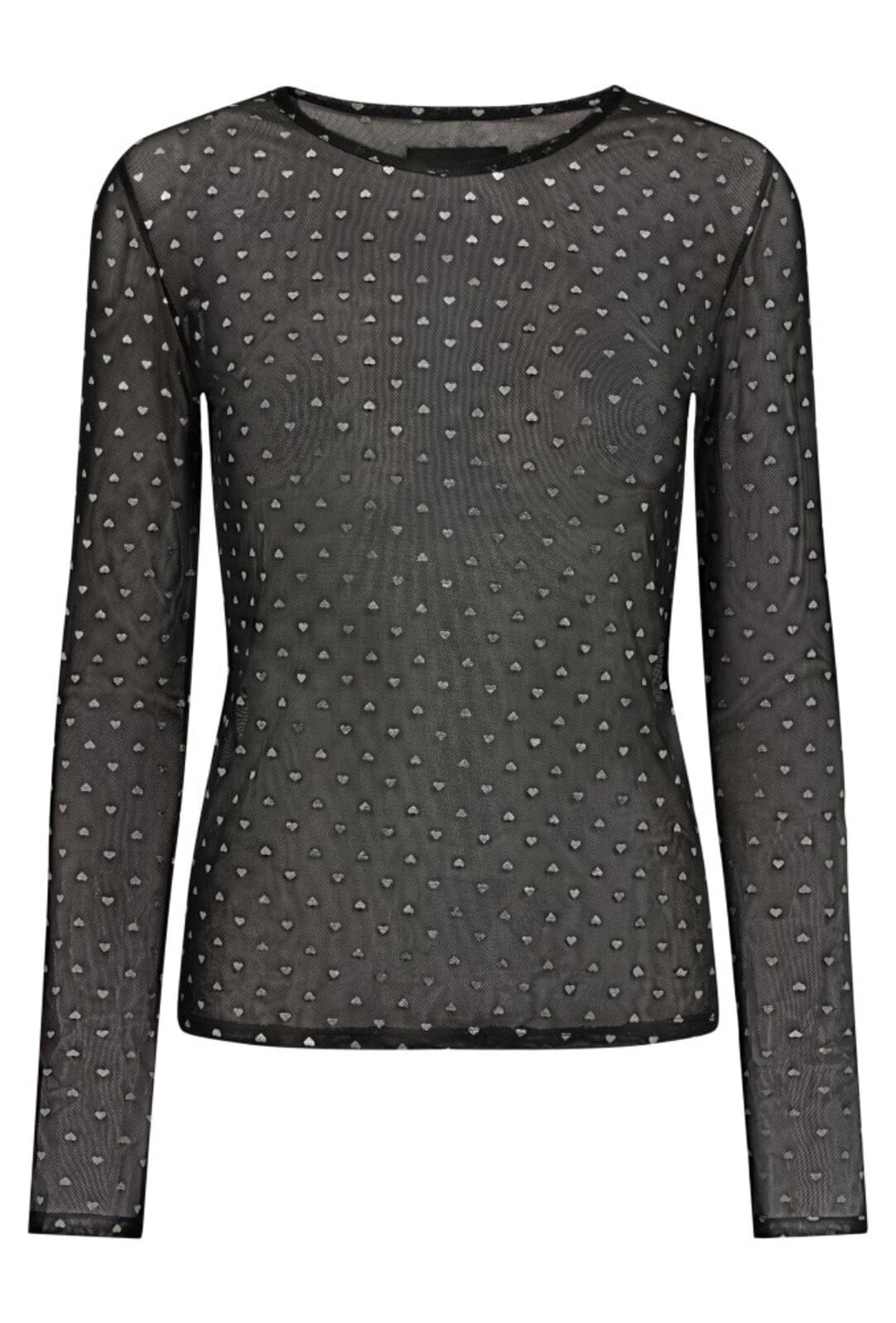 Forudbestilling - Liberte - Mesh-Ls-Sparkle-Tshirt 22134 - Black Silver Heart Bluser 