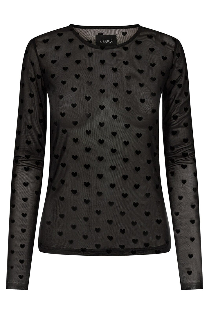 Forudbestilling - Liberte - Mesh-Ls-Tshirt - Black Flock Heart Bluser 