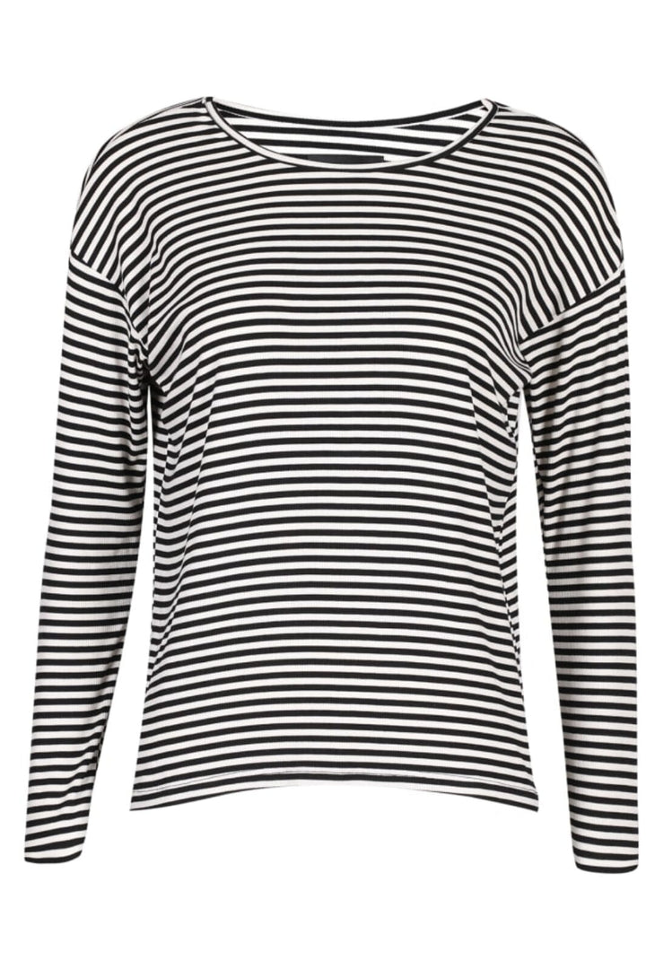 Forudbestilling - Liberte - Natalia-Ls-Boxy-Blouse - Black Creme Small Stripe Toppe 