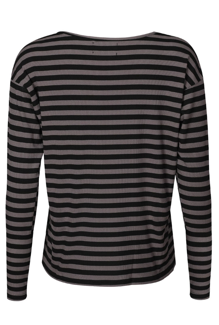 Forudbestilling - Liberte - Natalia-Ls-Boxy-Blouse - Black Dark Grey Stripe Bluser 