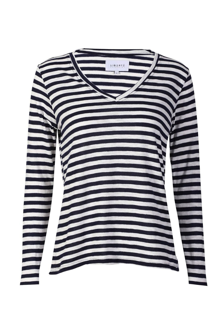 Liberte - Ulla-Ls-Vneck-Stripe-Tshirt 22160 - Navy White Stripe