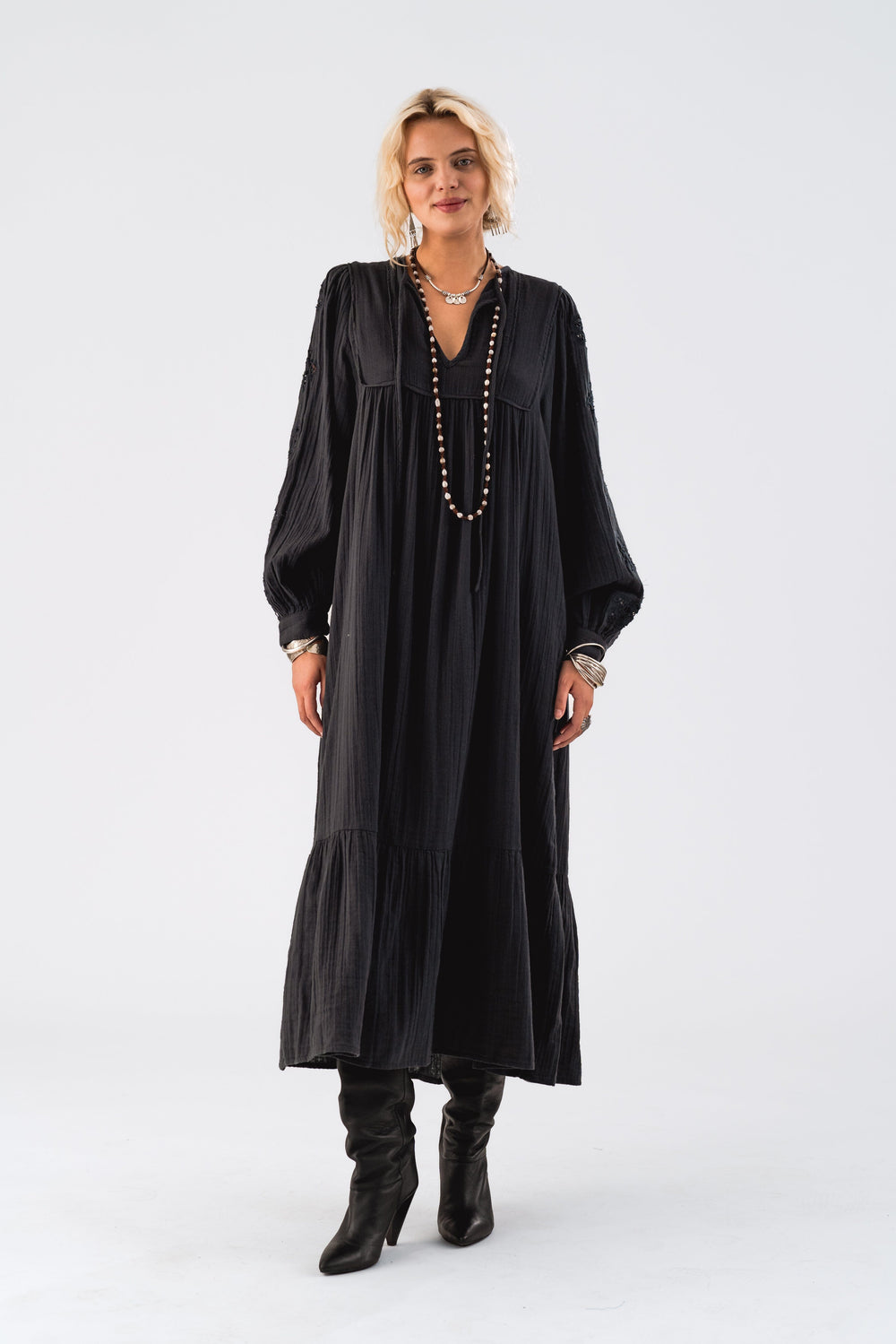 Forudbestilling - Lollys Laundry - Latourll Lace Maxi Dress Ls - 14 Dark Grey Kjoler 