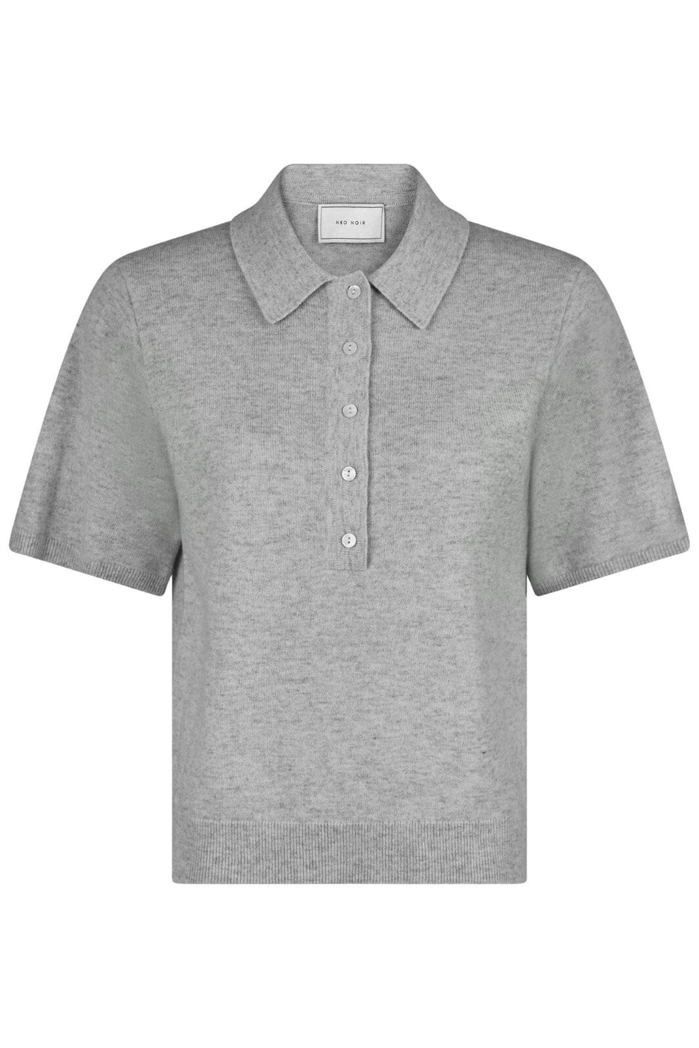 Forudbestilling - Neo Noir - Gracie Knit Polo Tee - Light Grey Melange Strikbluser 