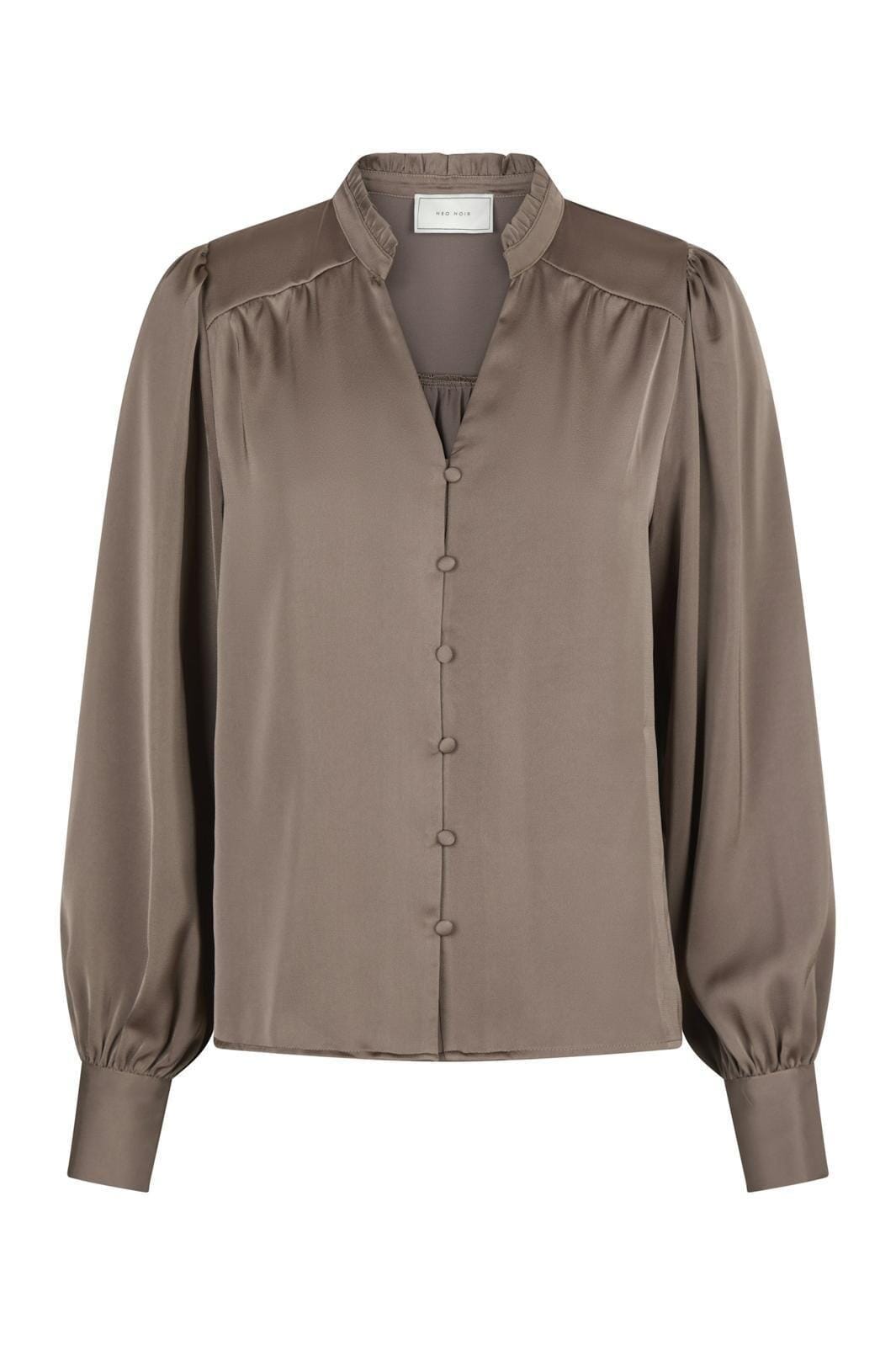 Neo Noir - Massima Drapy Satin Blouse - Dark Taupe