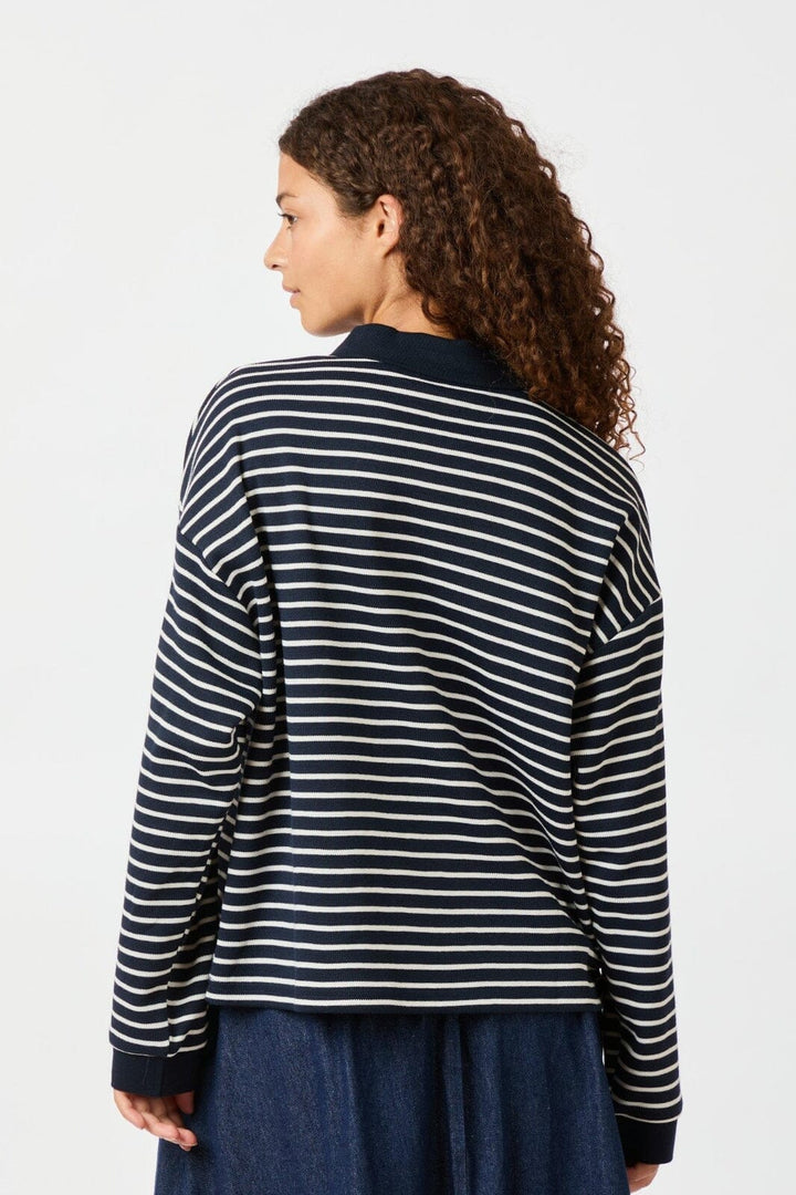 Forudbestilling - Neo Noir - Sara Stripe Polo Blouse 163312 - Navy Bluser 