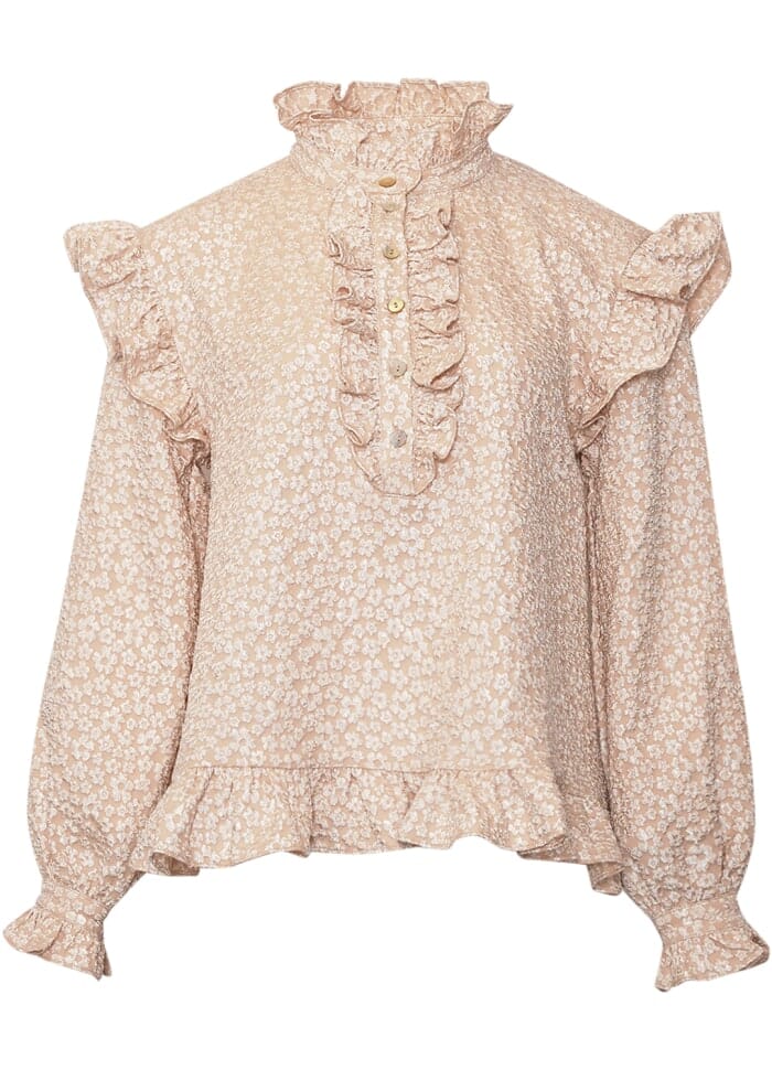 Forudbestilling - Noella - Reno Ruby Ruffle Blouse - 1206 Oyster Bluser 