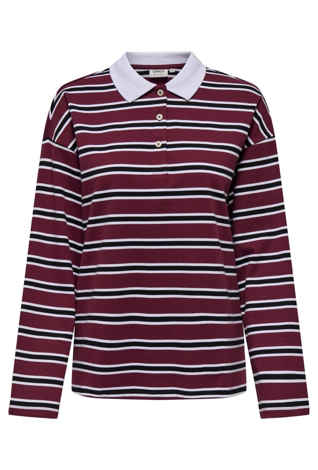 Forudbestilling - Only - Onllara L/S Stripe Polo Ub Swt - 4822700 Cabernet Black+White Sweatshirts 