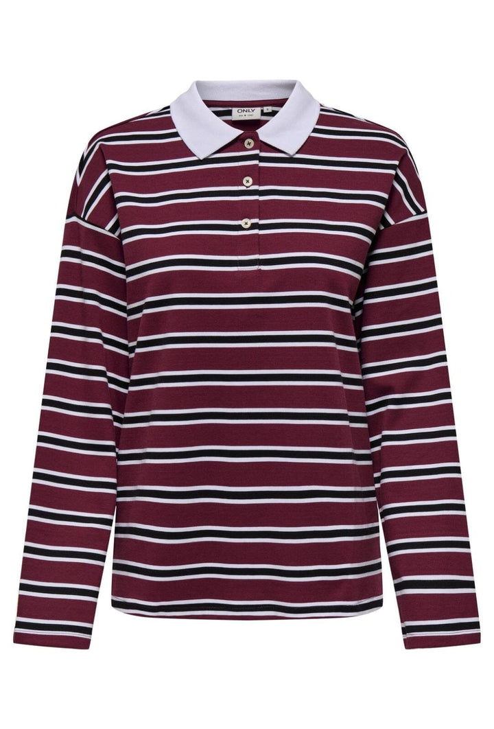 Forudbestilling - Only - Onllara L/S Stripe Polo Ub Swt - 4822700 Cabernet Black+White Sweatshirts 