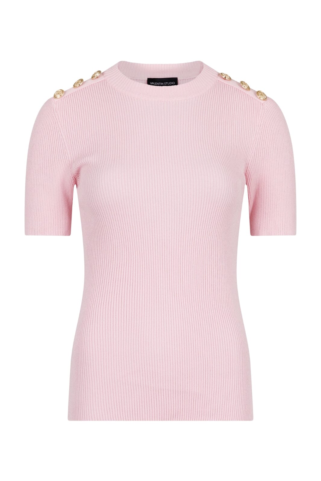 Forudbestilling - Valentin Studio - Gold Button Knit T-shirt - Light pink Strikbluser 