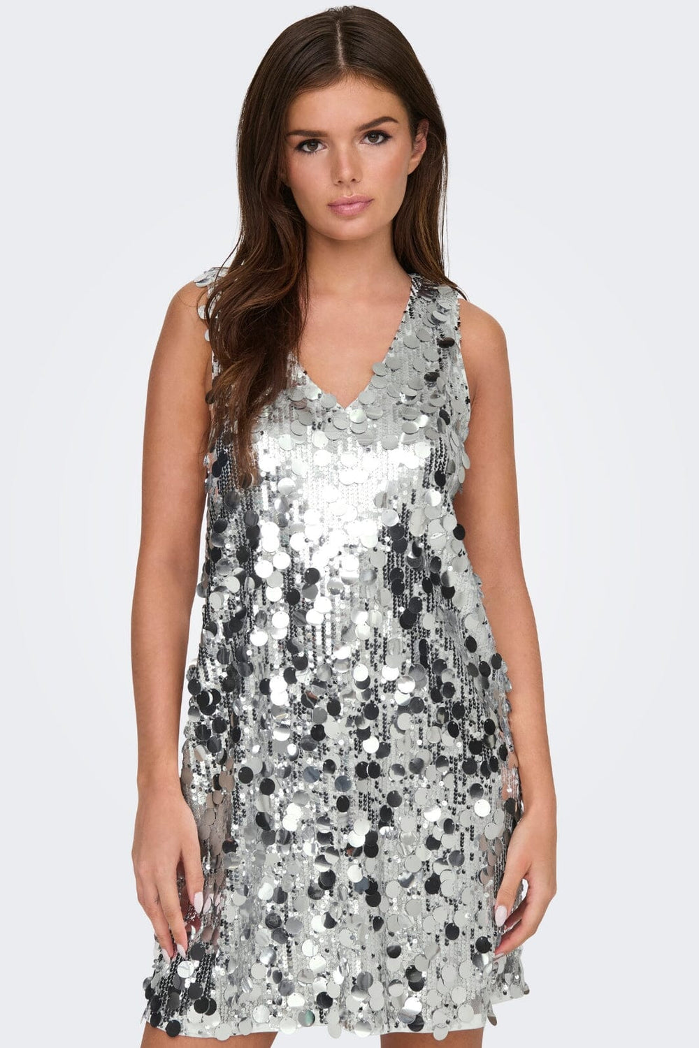 JDY - Jdyclaire S/L Sequins V-Neck Dress 15350703 - 4781152 - Silver