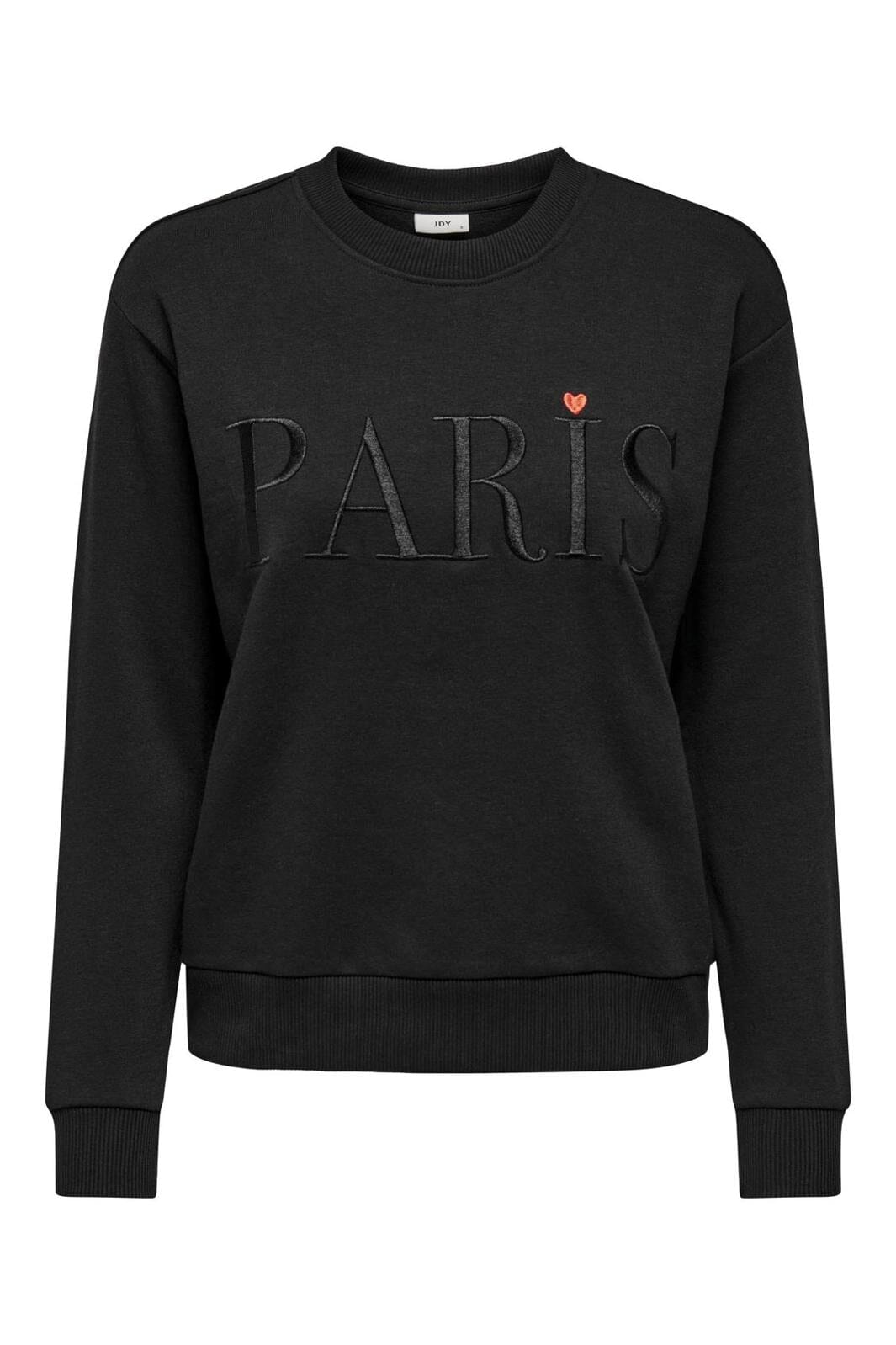 Jdy - Jdyparis L/S Emb Sweat - 4211090 Black Paris Heart Embroidery