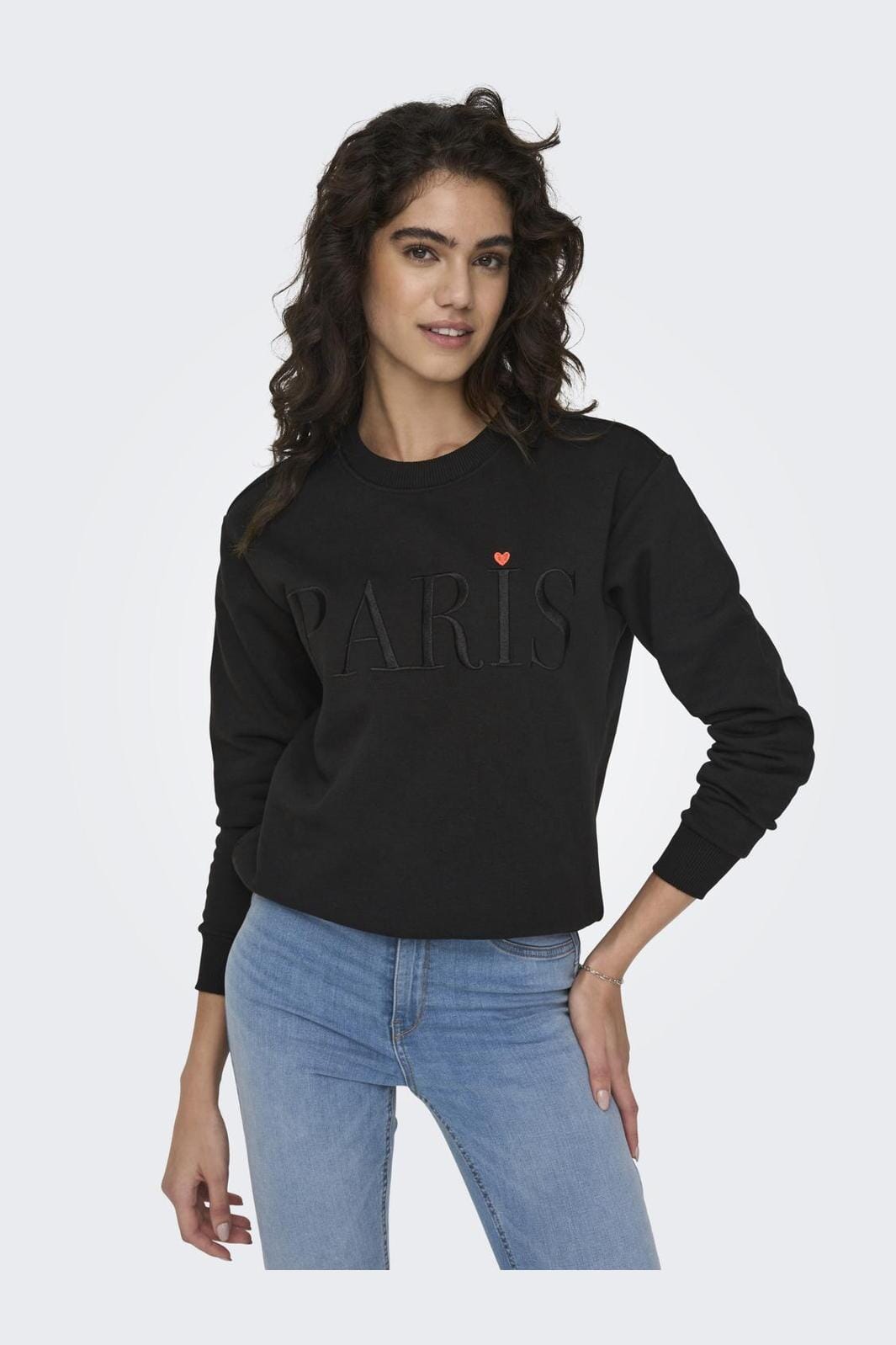 Jdy - Jdyparis L/S Emb Sweat - 4211090 Black Paris Heart Embroidery