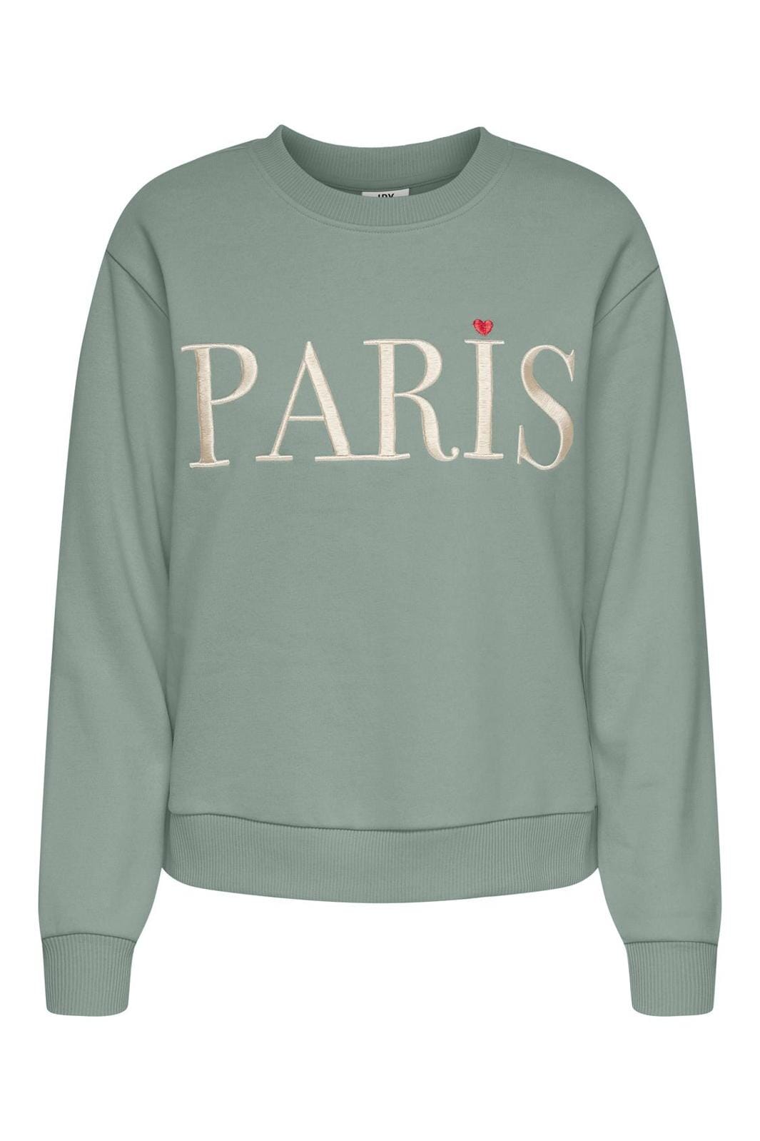 Jdy - Jdyparis L/S Emb Sweat - 4713612 Iceberg Green Paris Heart Embroidery