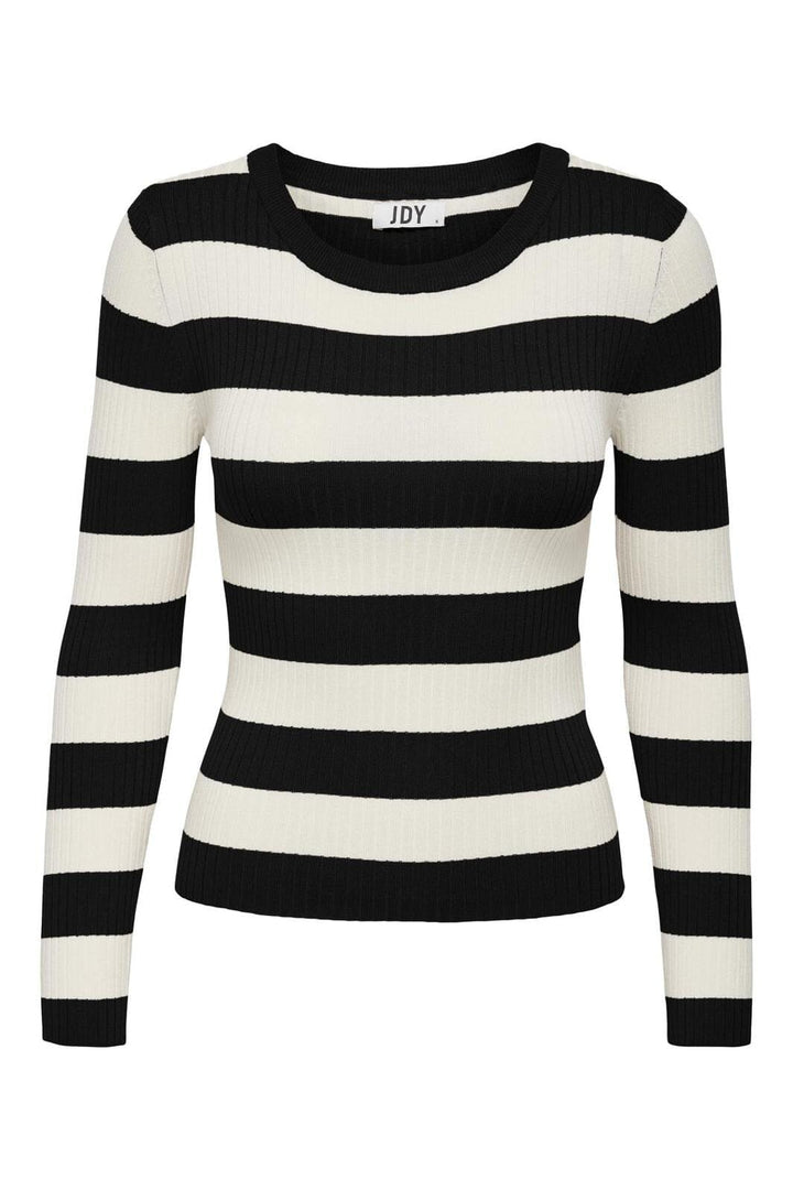 Jdy - Jdyplum L/S O-Neck Pullover Knt - 4149549 Black W Eggnog Stripes