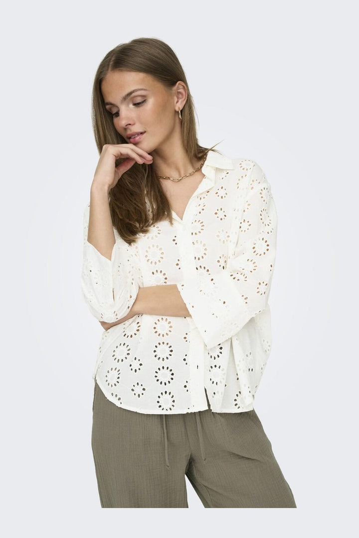 JDY - Jdytallie 3/4 Long Shirt - 4546107 Cloud Dancer 2024 Broderie Anglaise