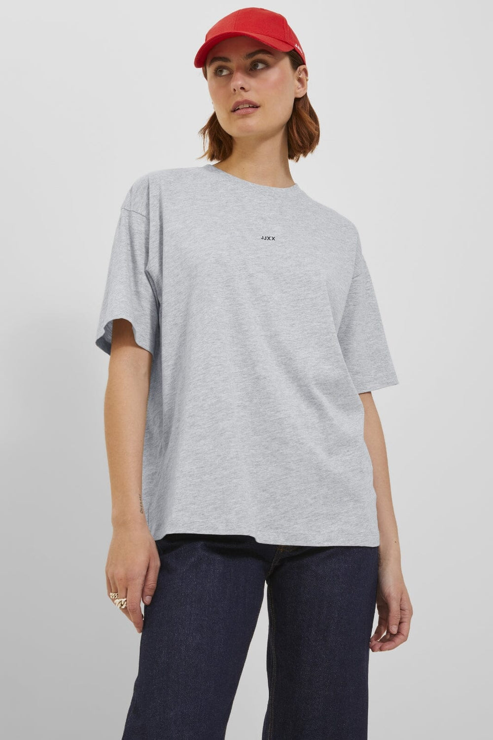 Jjxx - Jxandrea Loose Ss Logo Tee 12205777 - 4229245 - Light Grey Melange Black Jjxx Logo