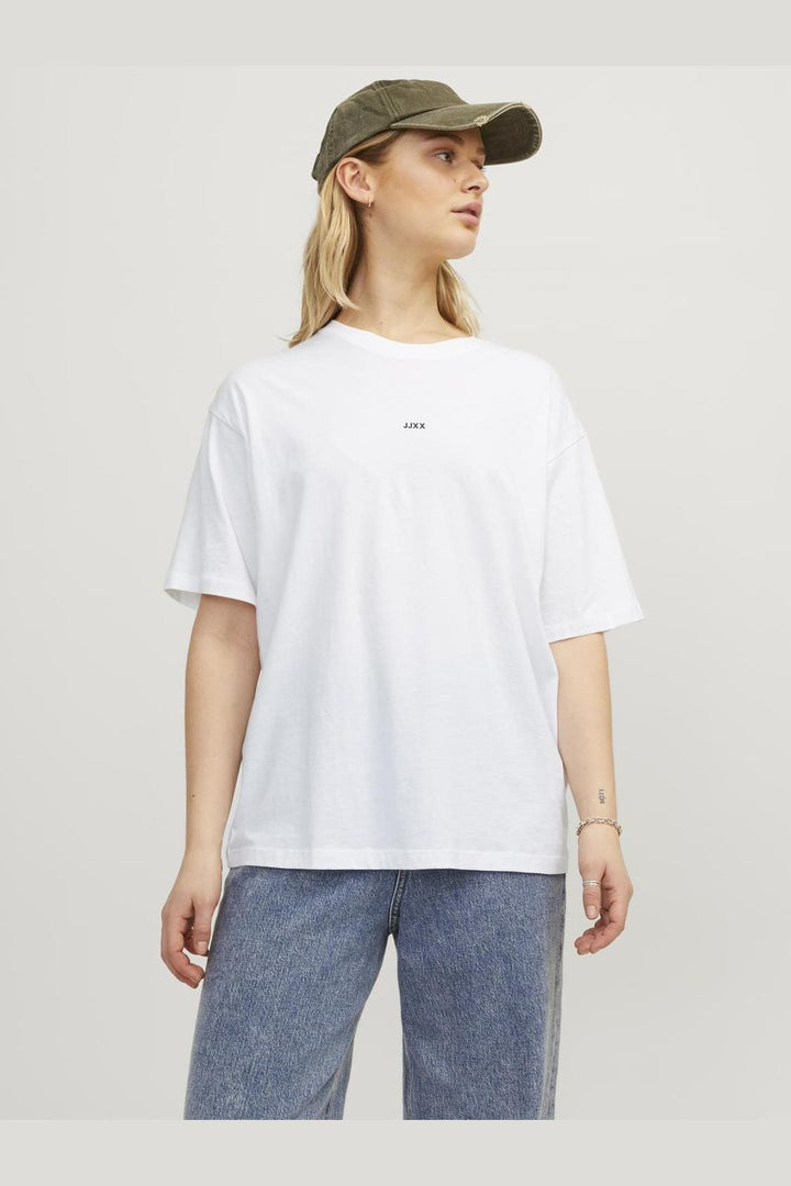 Jjxx - Jxandrea Loose Ss Logo Tee - 3861156 Bright White Black Logo