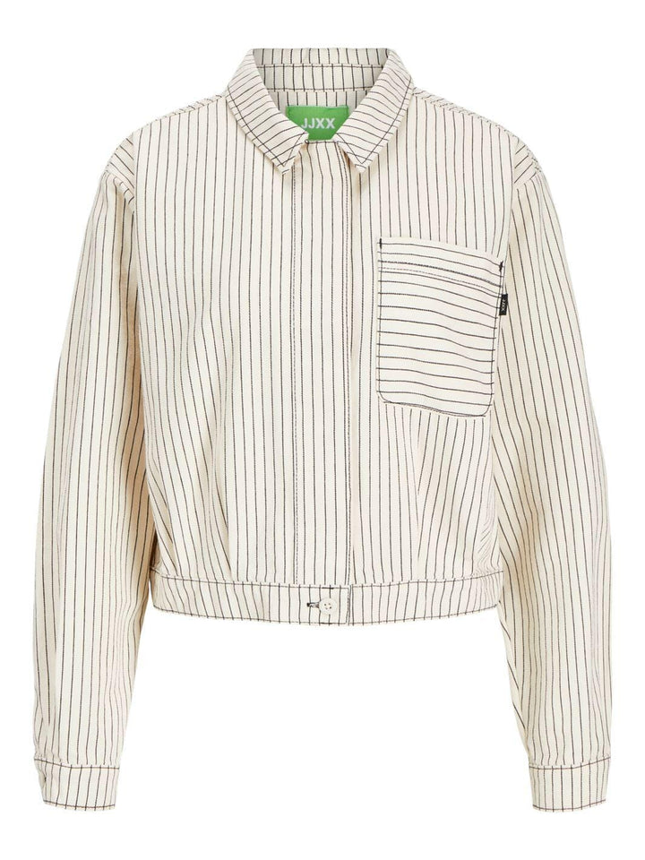 Jjxx - Jxmaddy Rlx Overshirt - 4646529 Blanc De Blanc Black Pinstripe