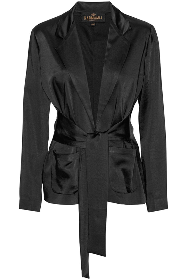 Karmamia - Rex Tie Blazer - Black Rich Satin Blazere 