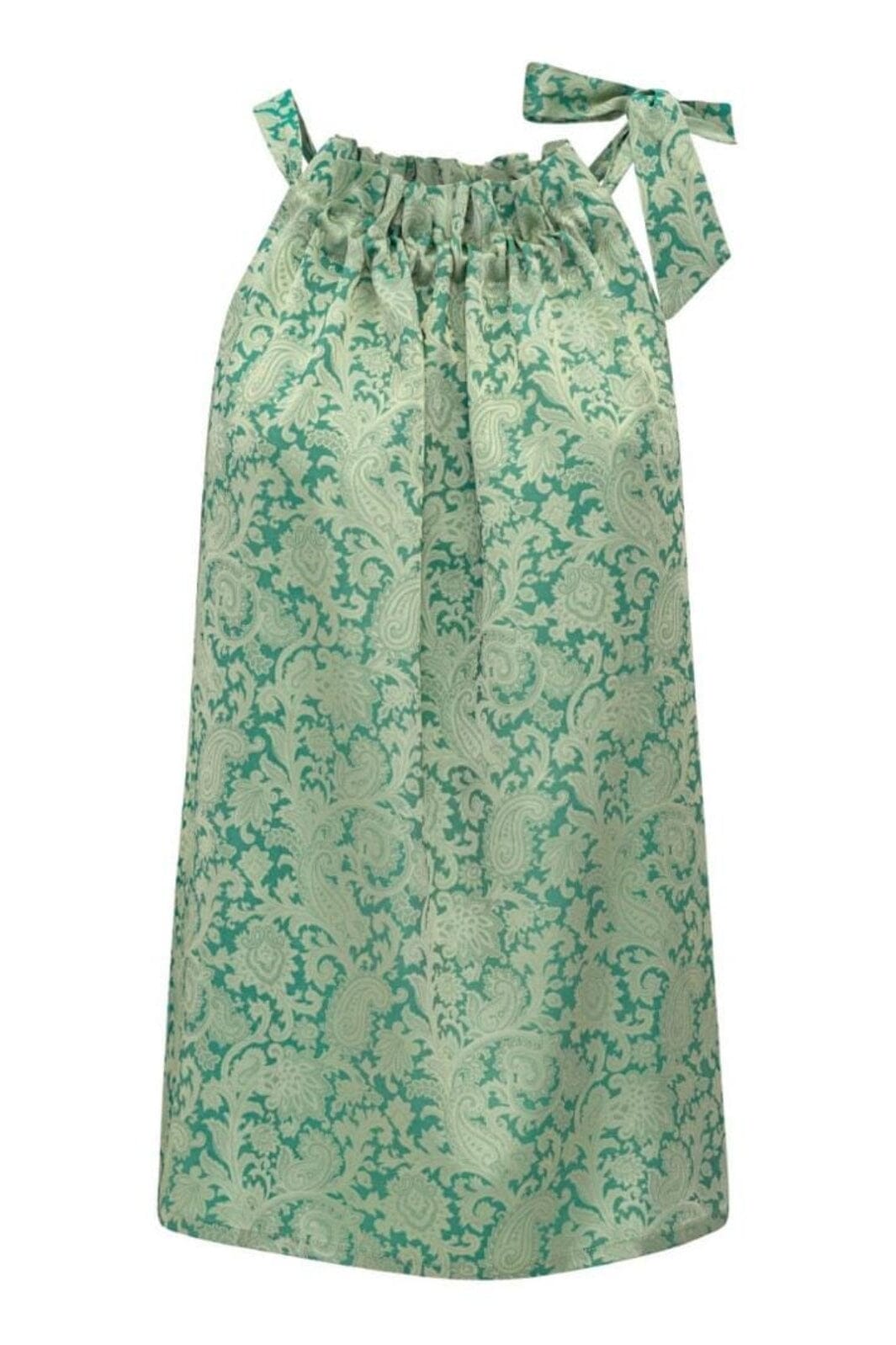 Karmamia - Ruffle Tie Top - Emerald Gold Jacquard Toppe 