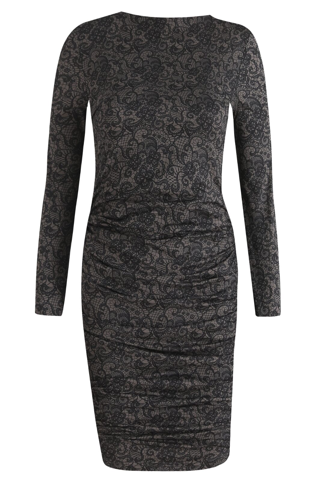 Liberte - Alma-Ls-Turn-Dress - Black Grey Lace Kjoler 