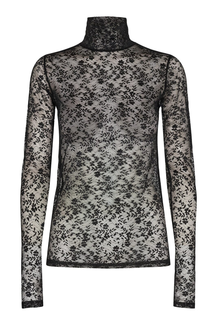 Liberte - Isa-Ls-Highneck-Lace-Blouse - Black Flower Bluser 