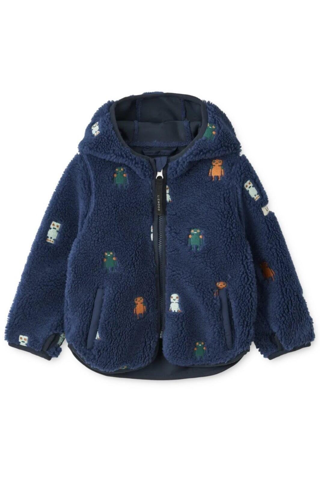 Liewood - Mara Pile Jacket With Ears - Robots / Indigo blue Fleece jakker 