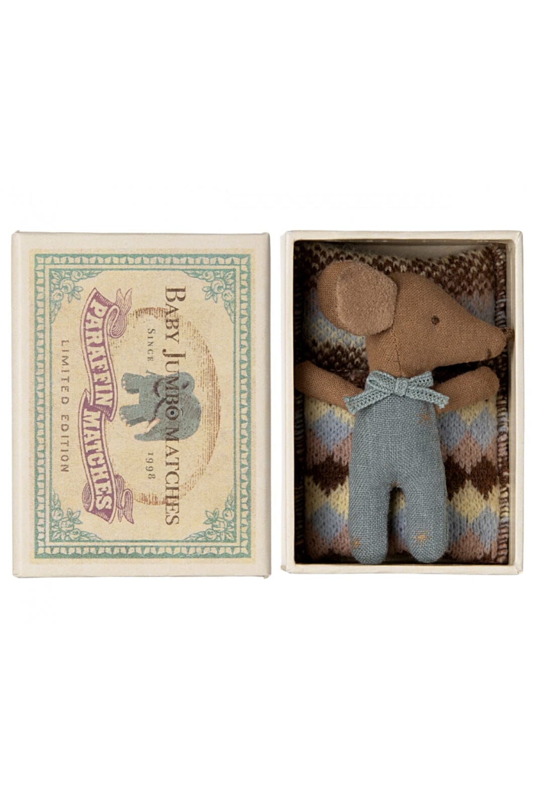 Maileg - Sleepy Wakey Baby Mouse In Matchbox - Blue Legetøj 