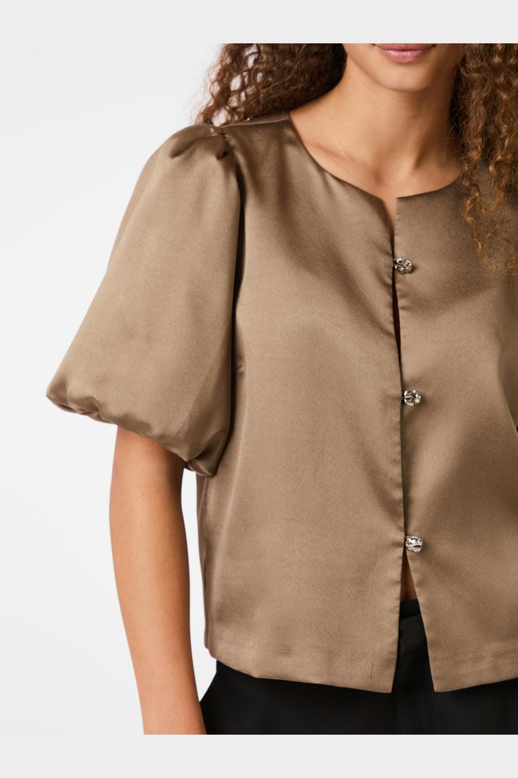 Neo Noir - Aisa Dull Satin Blouse 164658 - 811 - Dark Taupe